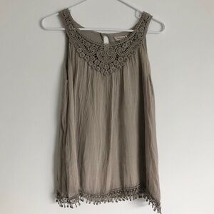 Tan Tank Top with Lace and Fringe Details NWOT Sm